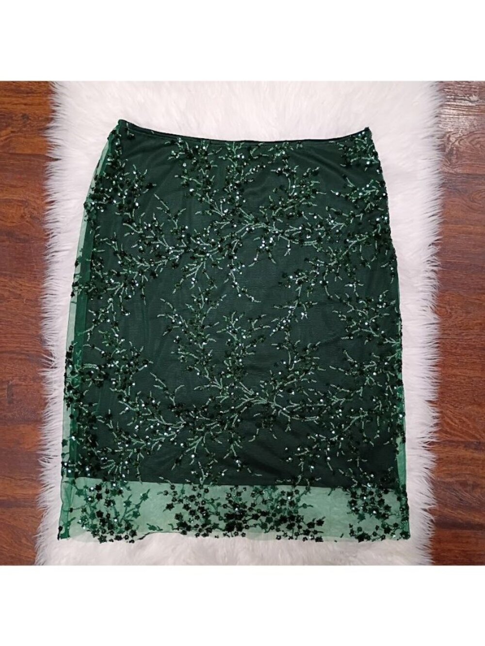 Reformation Green Midi Skirt Size 10 Whimsy Glam Embroidered Sequin Elegant - Picture 4 of 13